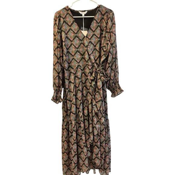 NWT LC Lauren Conrad High Low Hem Faux Wrap Maxi Dress Chiffon Ditsy Floral XL - Picture 1 of 6